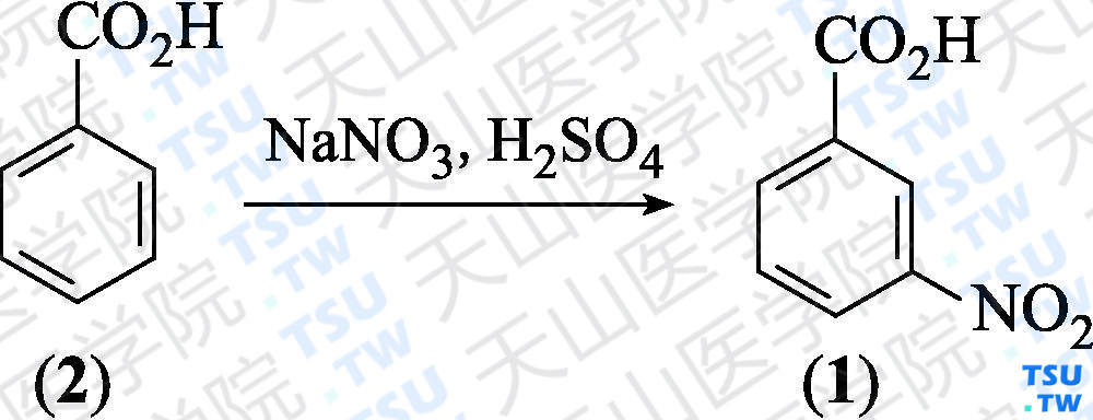 间硝基苯甲酸（分子式：C<sub>7</sub>H<sub>5</sub>NO<sub>4</sub>）的合成方法路线及其结构式