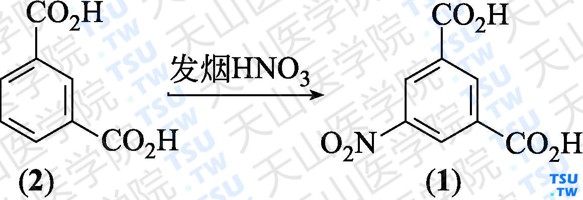 5-硝基异酞酸（分子式：C<sub>8</sub>H<sub>5</sub>NO<sub>6</sub>）的合成方法路线及其结构式