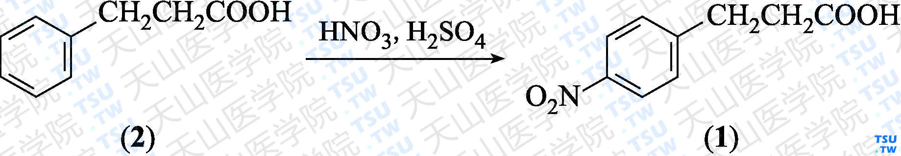 3-（4-硝基苯基）丙酸（分子式：C<sub>9</sub>H<sub>9</sub>NO<sub>4</sub>）的合成方法路线及其结构式