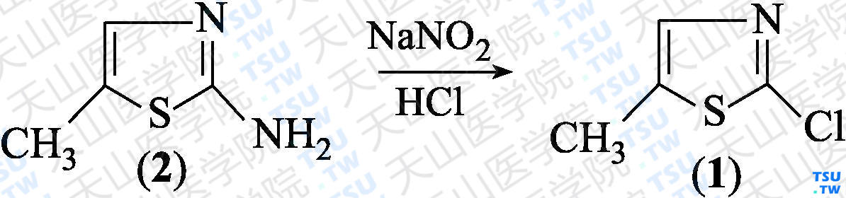 2-氯-5-甲基噻唑（分子式：C<sub>4</sub>H<sub>4</sub>ClNS）的合成方法路线及其结构式