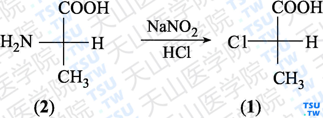 （<i>S</i>）-2-氯丙酸（分子式：C<sub>3</sub>H<sub>5</sub>ClO<sub>2</sub>）的合成方法路线及其结构式