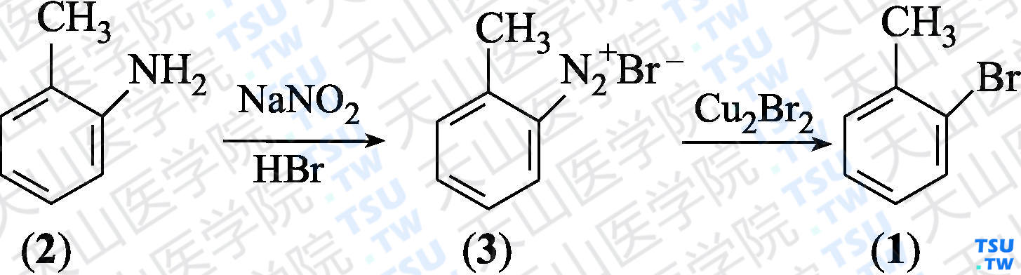 邻溴甲苯（分子式：C<sub>7</sub>H<sub>7</sub>Br）的合成方法路线及其结构式
