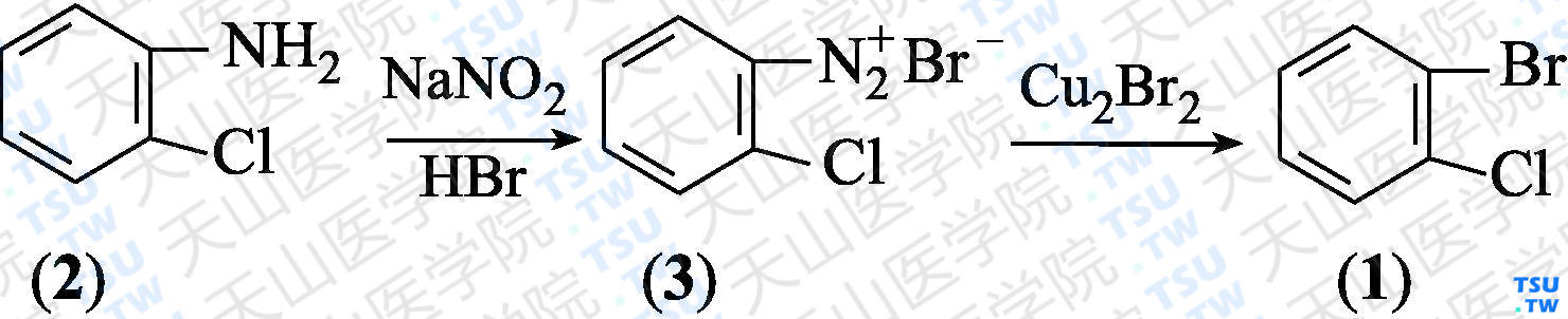 邻氯溴苯（分子式：C<sub>6</sub>H<sub>4</sub>BrCl）的合成方法路线及其结构式