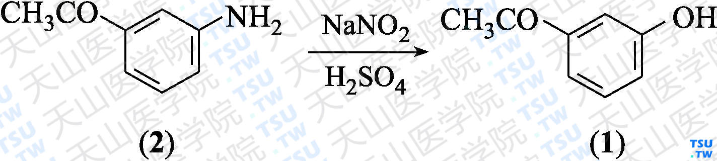 间羟基苯乙酮（分子式：C<sub>8</sub>H<sub>8</sub>O<sub>2</sub>）的合成方法路线及其结构式