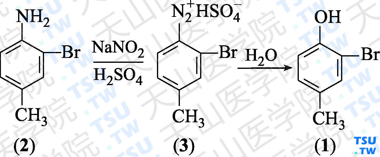 2-溴-4-甲基苯酚（分子式：C<sub>7</sub>H<sub>7</sub>BrO）的合成方法路线及其结构式