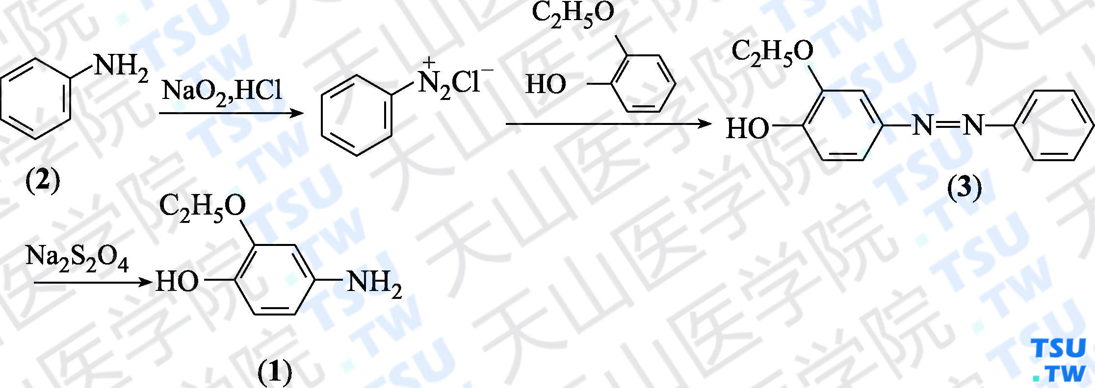 3-乙氧基-4-羟基苯胺（分子式：C<sub>8</sub>H<sub>11</sub>NO<sub>2</sub>）的合成方法路线及其结构式