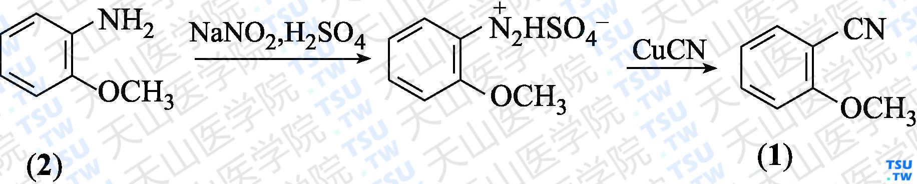2-甲氧基苯腈（分子式：C<sub>8</sub>H<sub>7</sub>NO）的合成方法路线及其结构式