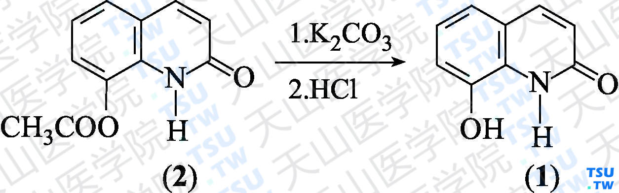8-羟基喹诺酮（分子式：C<sub>9</sub>H<sub>7</sub>NO<sub>2</sub>）的合成方法路线及其结构式