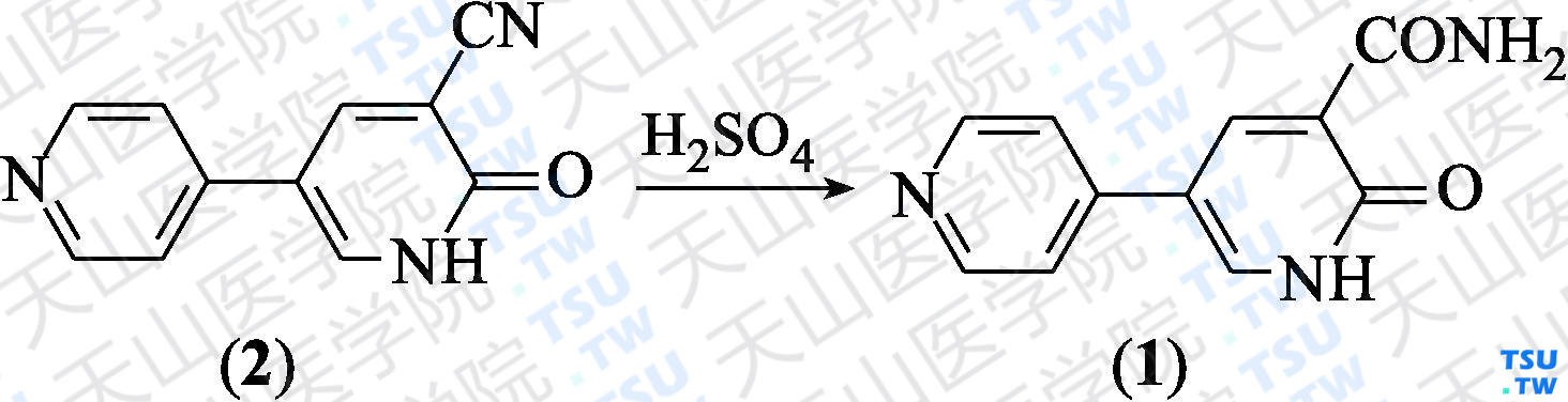 5-氨甲酰基-（3，4'-联吡啶）-6（1<i>H</i>）-酮（分子式：C<sub>11</sub>H<sub>9</sub>N<sub>3</sub>O<sub>2</sub>）的合成方法路线及其结构式