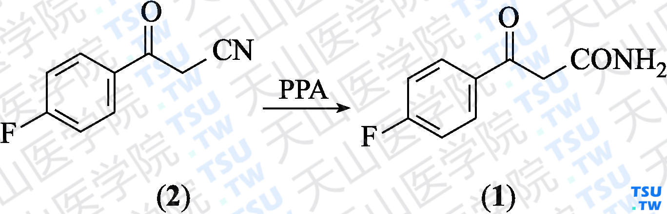 3-（4-氟苯基）-3-氧代丙酰胺（分子式：C<sub>9</sub>H<sub>8</sub>FNO<sub>2</sub>）的合成方法路线及其结构式