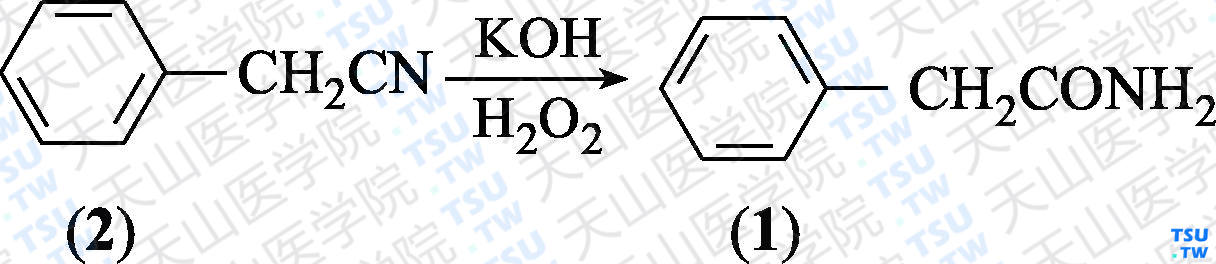 苯乙酰胺（分子式：C<sub>8</sub>H<sub>9</sub>NO）的合成方法路线及其结构式