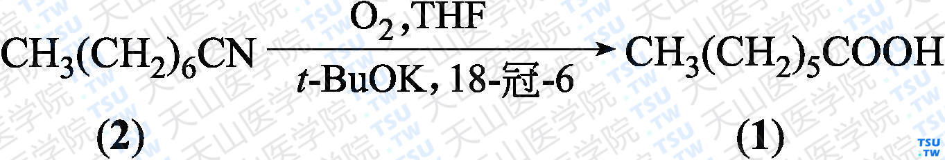 庚酸（分子式：C<sub>7</sub>H<sub>14</sub>O<sub>2</sub>）的合成方法路线及其结构式