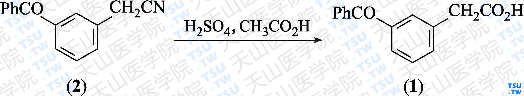 2-（3-苯甲酰苯基）乙酸（分子式：C<sub>15</sub>H<sub>12</sub>O<sub>3</sub>）的合成方法路线及其结构式