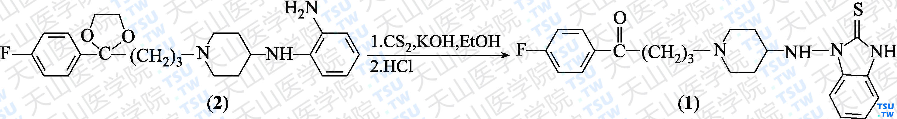 替米哌隆（分子式：C<sub>22</sub>H<sub>24</sub>FN<sub>3</sub>OS）的合成方法路线及其结构式