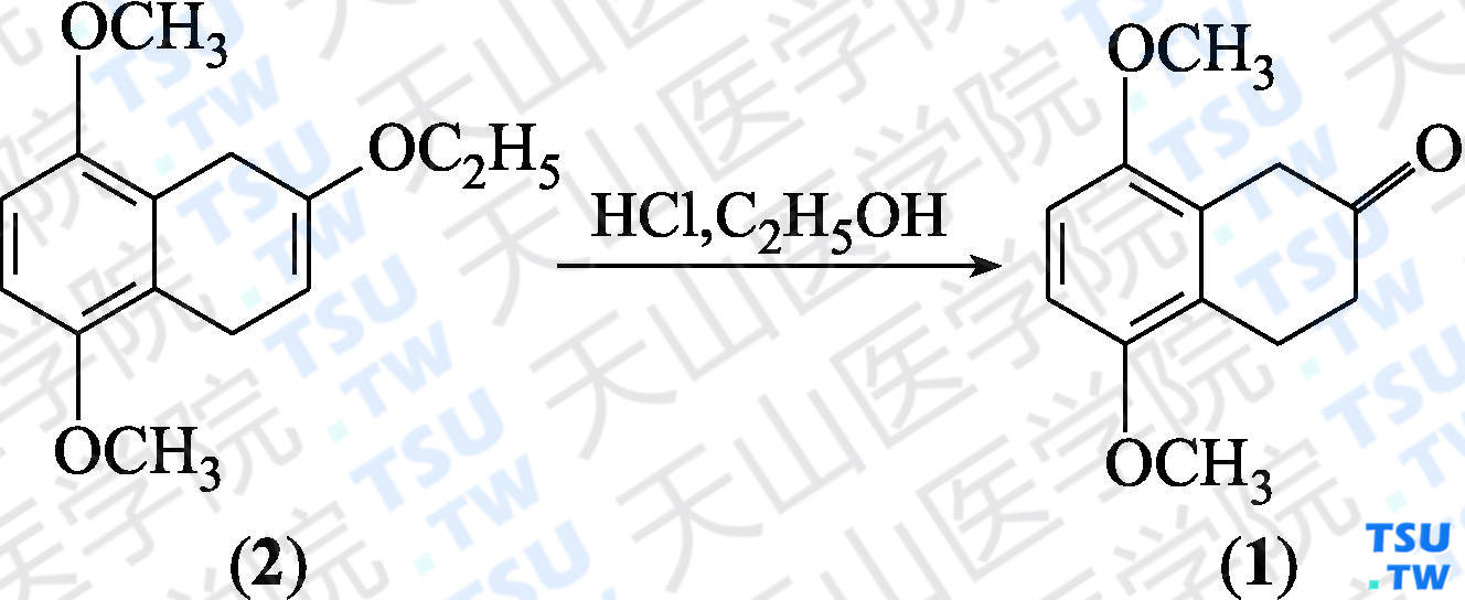 5，8-二甲氧基-3，4-二氢-1<i>H</i>-2-萘酮（分子式：C<sub>12</sub>H<sub>14</sub>O<sub>3</sub>）的合成方法路线及其结构式