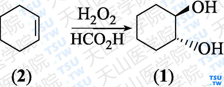 反式-1，2-环己二醇（分子式：C<sub>6</sub>H<sub>12</sub>O<sub>2</sub>）的合成方法路线及其结构式